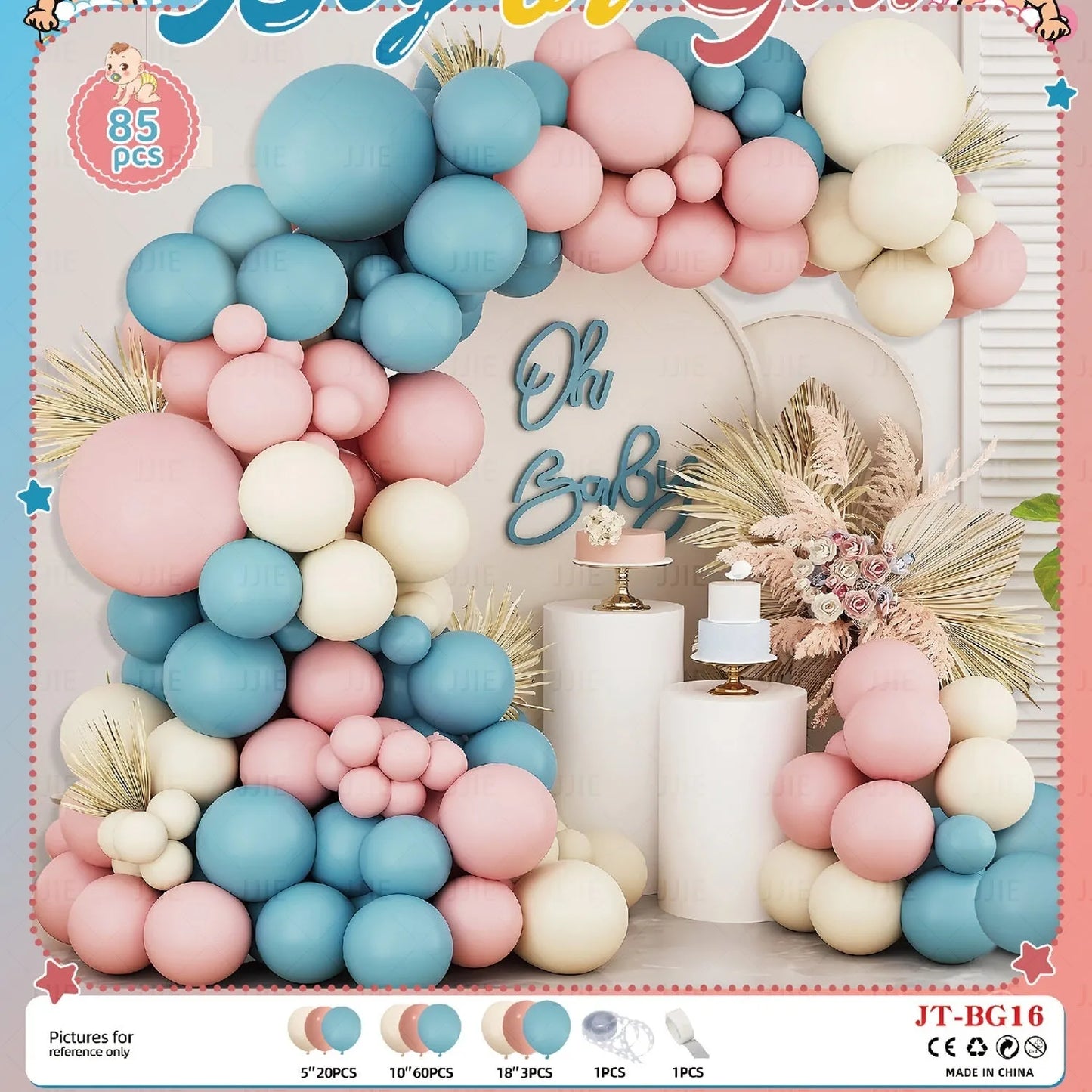 Baby gender reveal balloon decoration suit with metallic aluminium film balloons in pink and blue