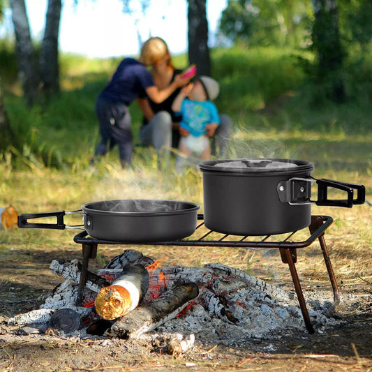 Camping Cooker Set with Teapot, Frying Pan, and Medium Pan for Outdoor Use