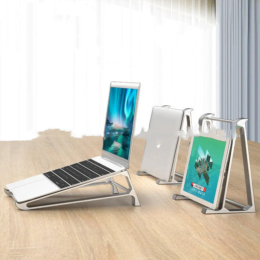 Aluminum alloy portable laptop stand with non-slip silicone pads in Space Grey and Aurora Silver