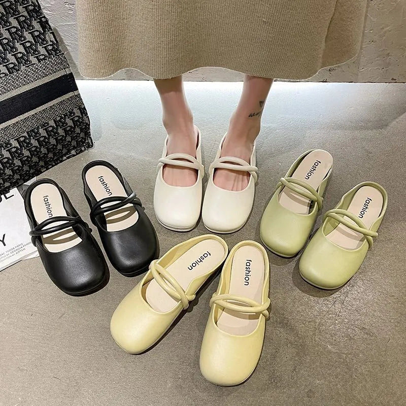 Women's baotou plastic flip-flop sandals in beige colour on a white background