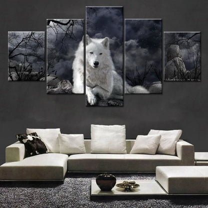 Frameless 5 panel wolf canvas wall art print in realistic style, sizes up to 30x80cm, machine-printed for home decor