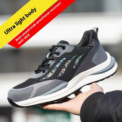 Men's black grey electrician safety shoes with plastic toe cap and low-top design