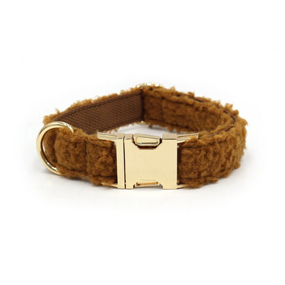 Teddy plush dog collar in white, pink, brown or military green polyester with adjustable lettering, sizes XS to XL