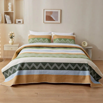 Pure cotton printed bed sheet set in modern simplicity design showing reactive dye patterns and bedspread-style construction