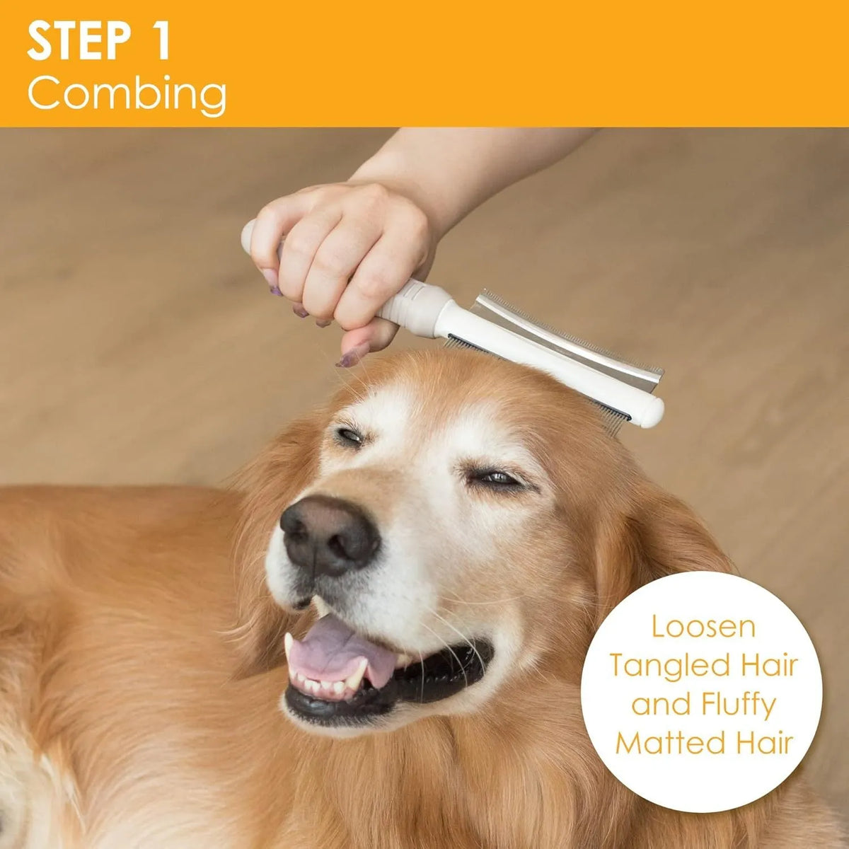 White 2-in-1 dog and cat deshedding brush with grooming comb, curved design, and ergonomic handle