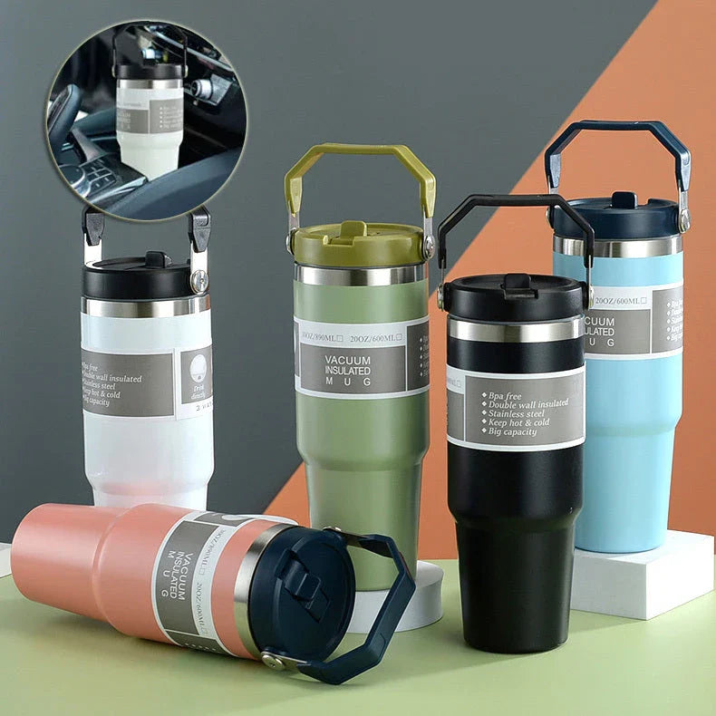 Premium stainless steel insulated tumbler with double-wall vacuum technology, available in multiple vibrant colors and sizes