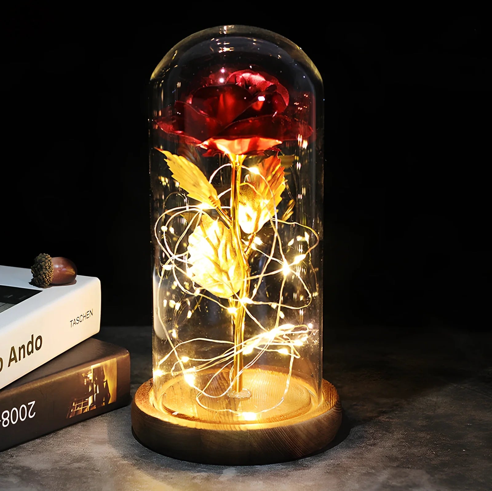 Little Prince Rose Glass Cover with 20cm diameter dome protecting plastic flower arrangement