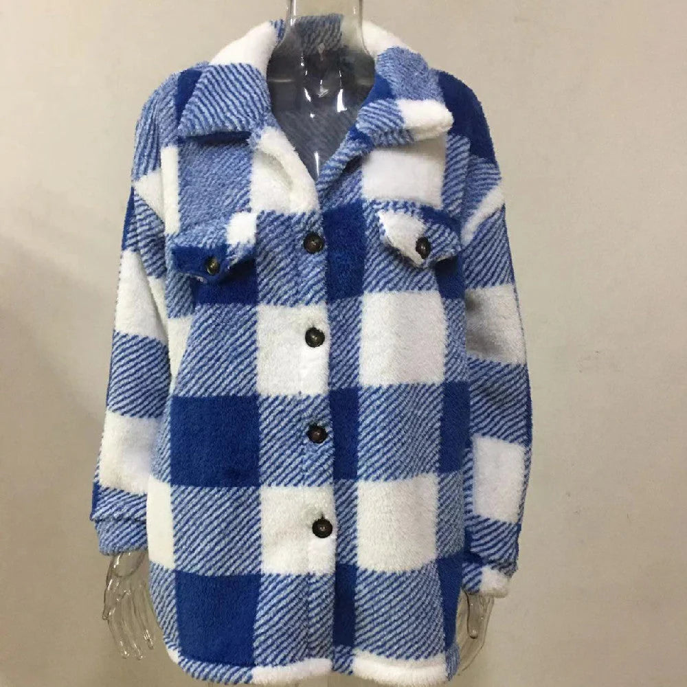 Stylish women's plush button coat in various colours for winter warmth