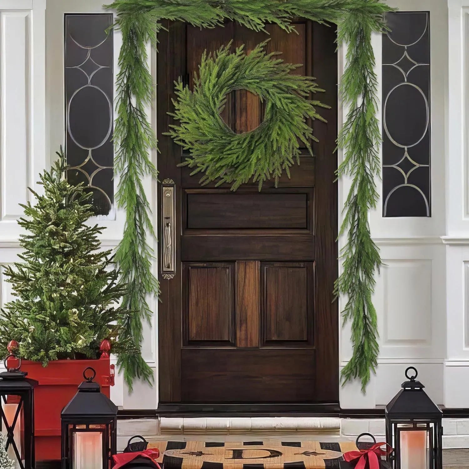 60cm plastic front door garland with PE feel texture in American country style