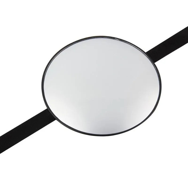 Black ABS baby safety rearview mirror with 17cm glass and adjustable strap for car headrest.