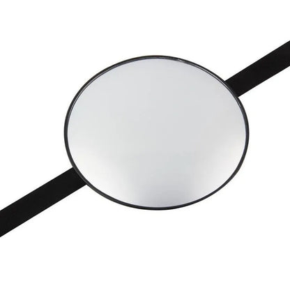Black ABS baby safety rearview mirror with 17cm glass and adjustable strap for car headrest.