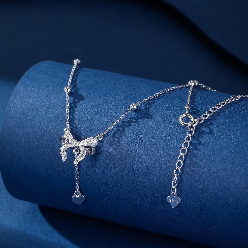 S925 sterling silver adjustable necklace with butterfly and heart pendant on O-ring chain