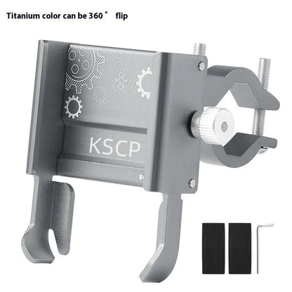 Aluminium alloy mobile phone holder mount for bicycle and motorcycle handlebars in multiple colours.