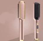 Salon-quality hair straightening brush with ceramic heating plates for smooth, frizz-free hair styling