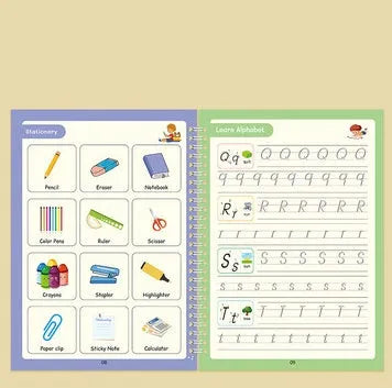English children's handwriting practice copybook with groove design, pen, and ten refills