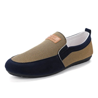 Men's grey canvas lace-up casual shoes with a round toe and rubber sole.