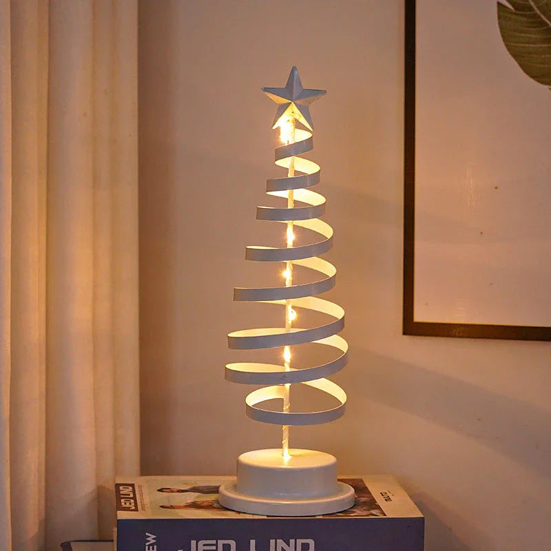 Festive LED Christmas tree lamp with a warm, glowing spiral design made of premium metal materials