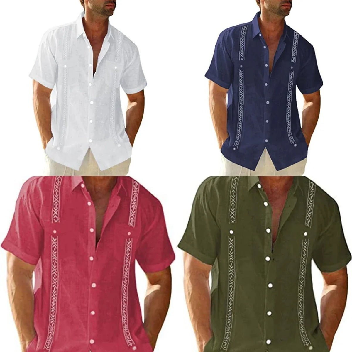 Men's short sleeve casual guayabera shirt in vibrant colors, featuring intricate pintuck pleating for a classic Cuban-inspired look