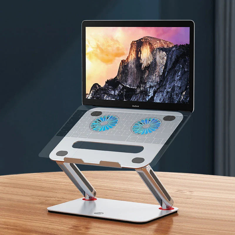 Elegant adjustable laptop cooling stand made of premium aluminium alloy with vented design for efficient heat dissipation