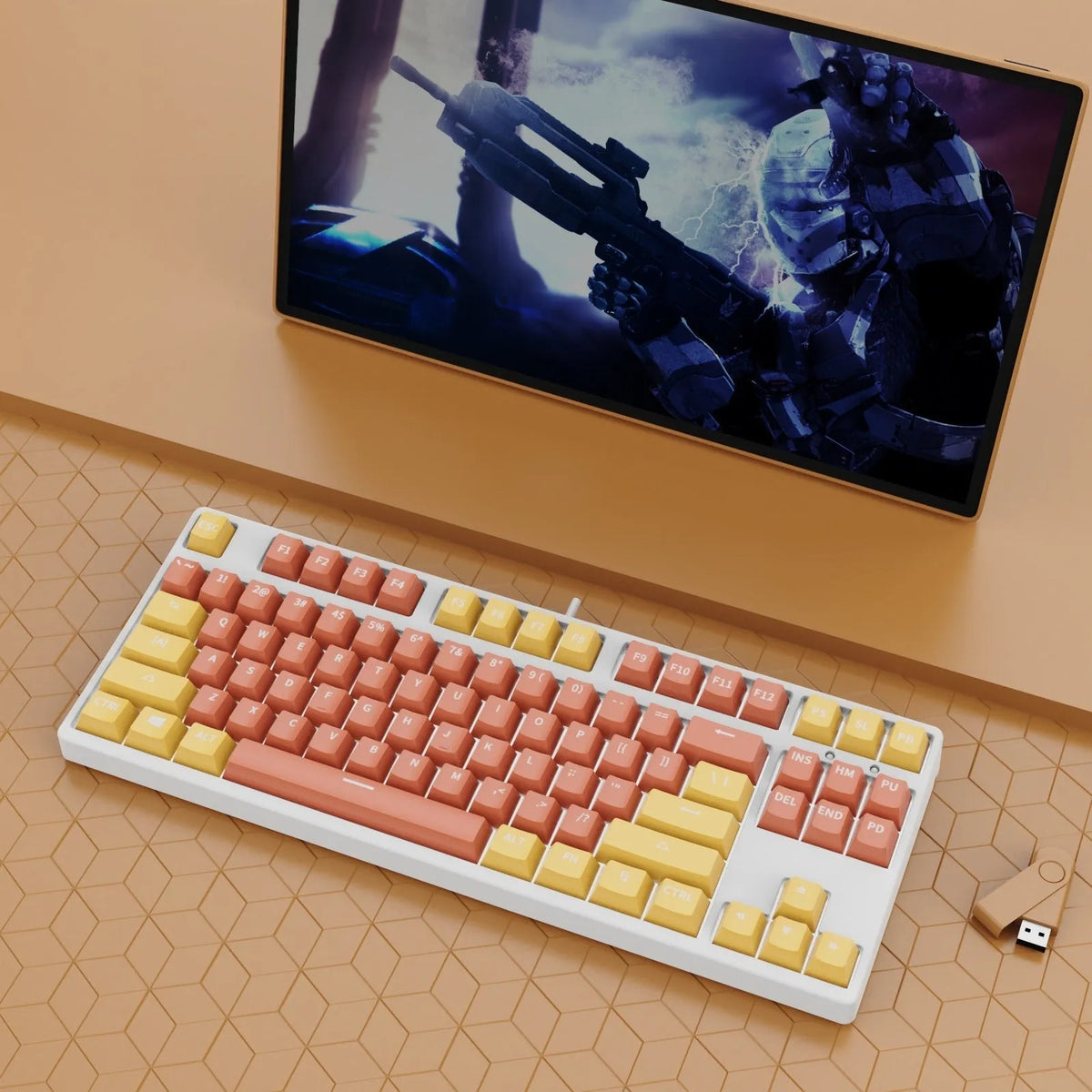87-key wired mechanical gaming keyboard with dual-colour keycaps and hot-swap switches