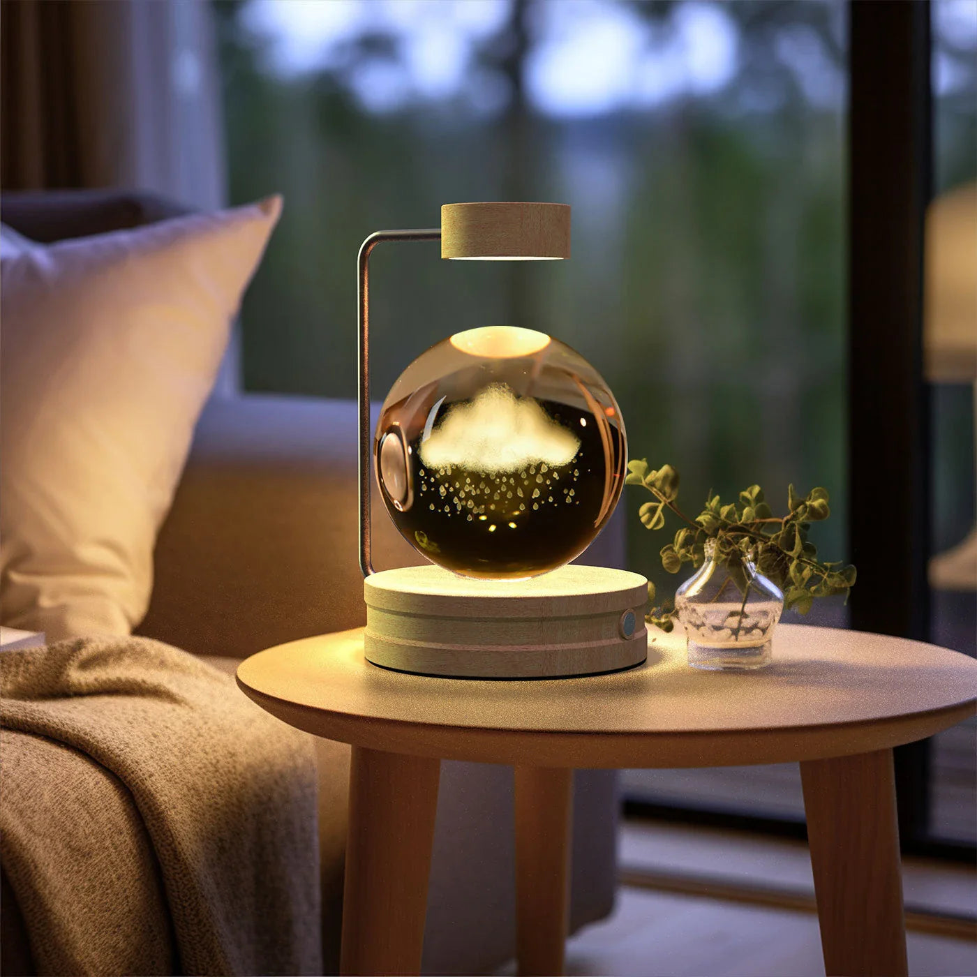 Crystal Ball Cosmic Dinosaur Indoor Night Light with USB Power and Warm Bedside Lighting