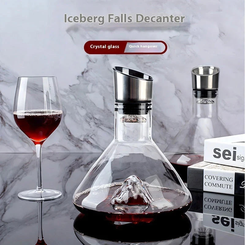 Elegant lead-free crystal glass wine decanter with iceberg-inspired design, enhancing the flavor and aroma of your favorite wines