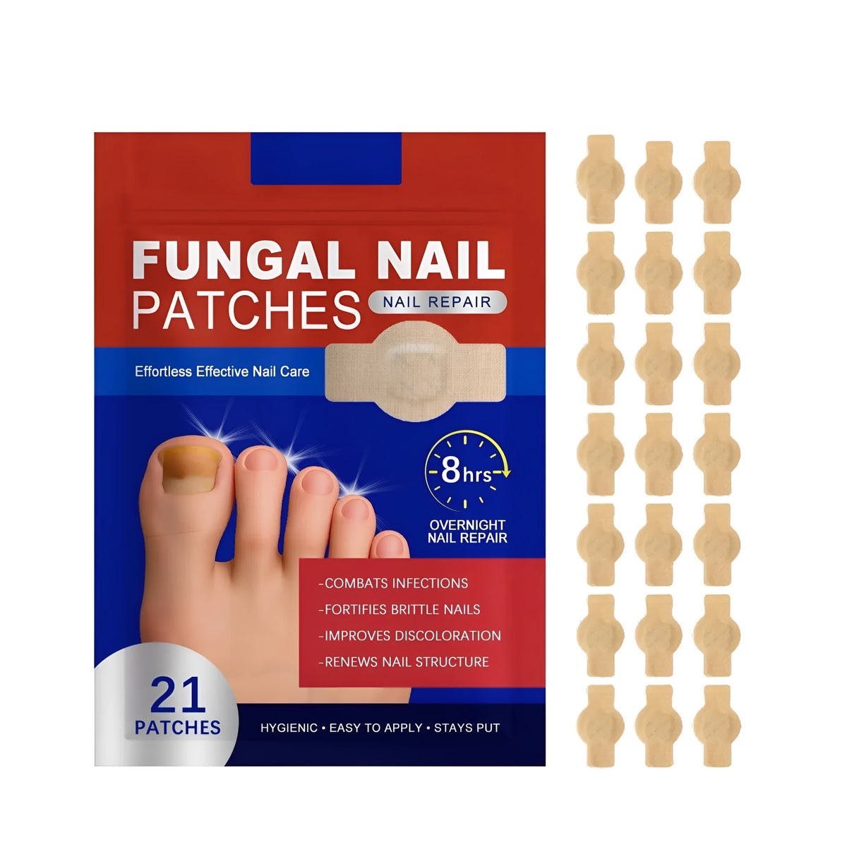 Fungal nail repair patches pack with 21 individually sealed treatments containing ginger and mint extracts