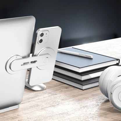 Premium collapsible magnetic phone mount for laptop or monitor, versatile desk accessory for seamless multitasking