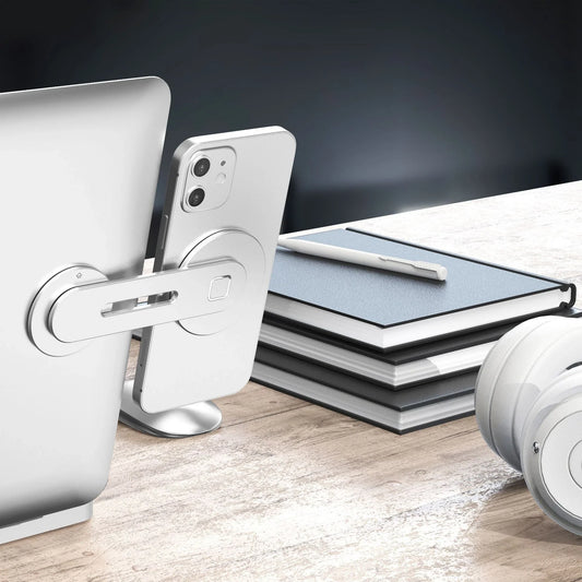 Premium collapsible magnetic phone mount for laptop or monitor, versatile desk accessory for seamless multitasking
