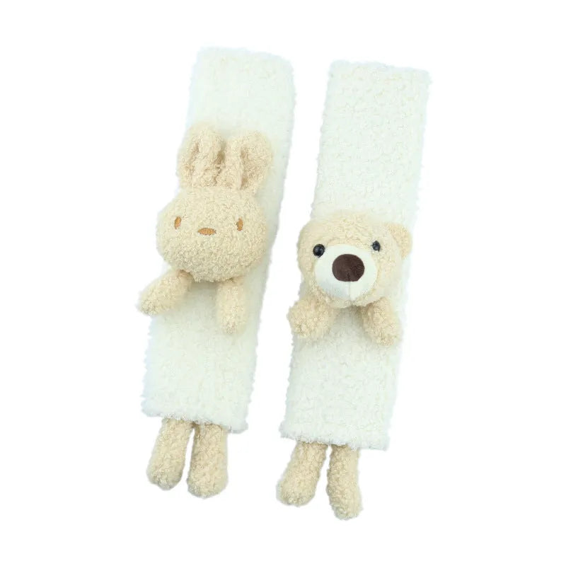 Cartoon lamb wool shoulder protector for car seatbelts in rabbit, bear, and rabbit+bear designs