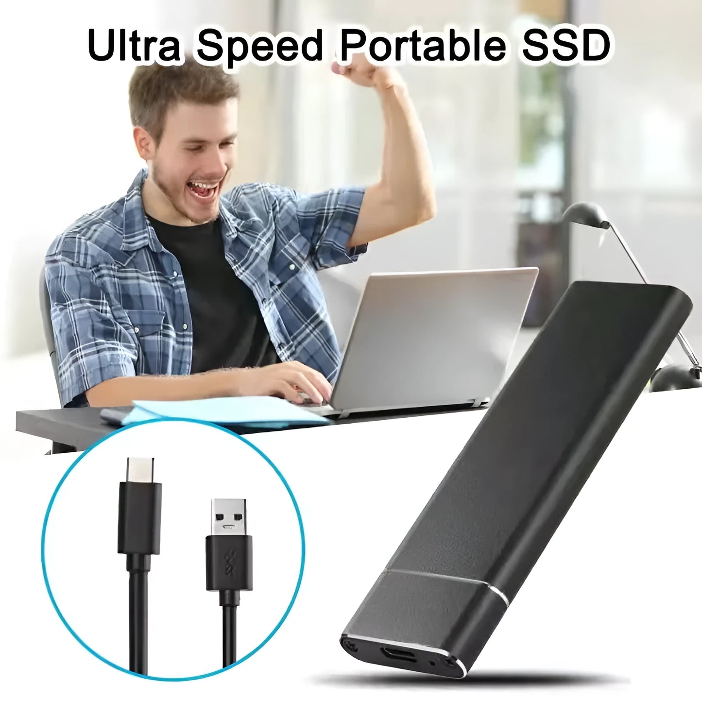 6TB mobile external hard drive in metal case with USB cable in choice of five colours