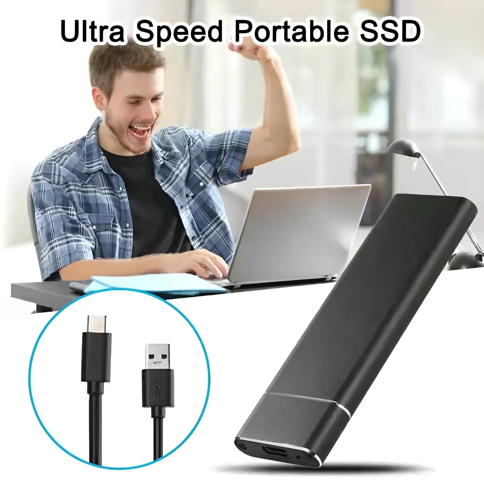 6TB mobile external hard drive in metal case with USB cable in choice of five colours