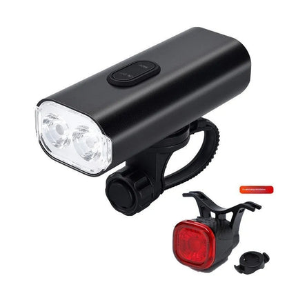 USB rechargeable bicycle headlight and taillight set with mounting bracket for night cycling safety