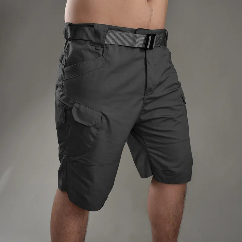 Men's cotton blend tactical shorts in camouflage pattern for outdoor hiking and camping activities