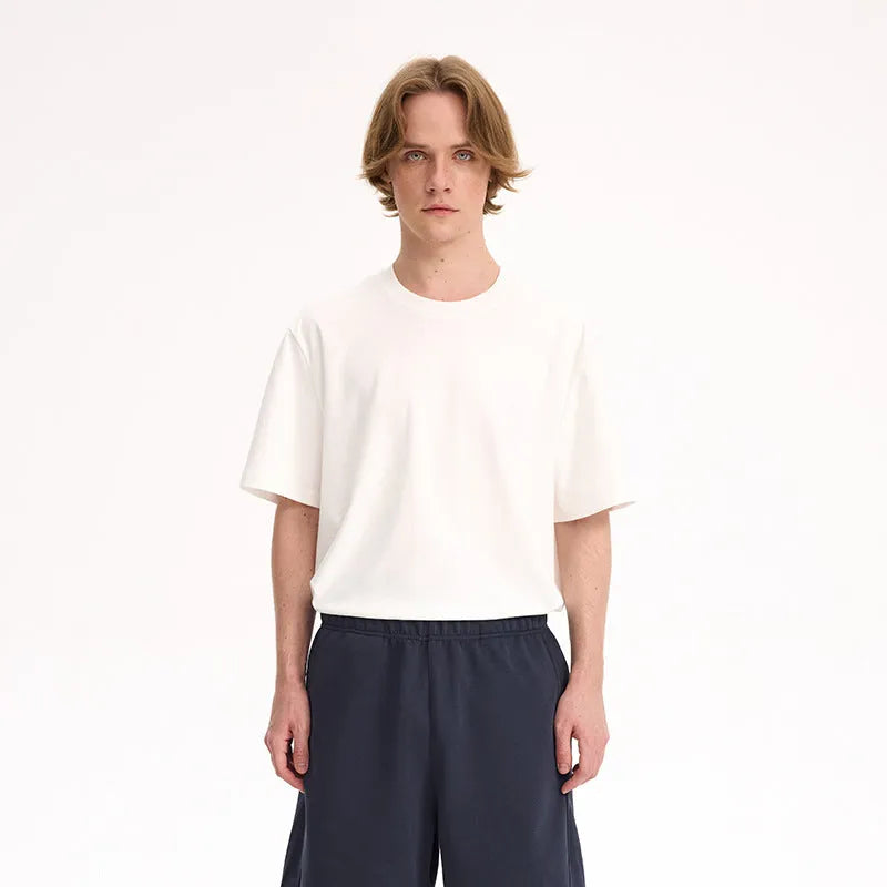 Pure cotton solid colour short-sleeve T-shirt in black, white, grey, or melange grey, sizes S-XL