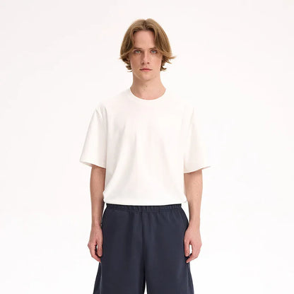 Pure cotton solid colour short-sleeve T-shirt in black, white, grey, or melange grey, sizes S-XL
