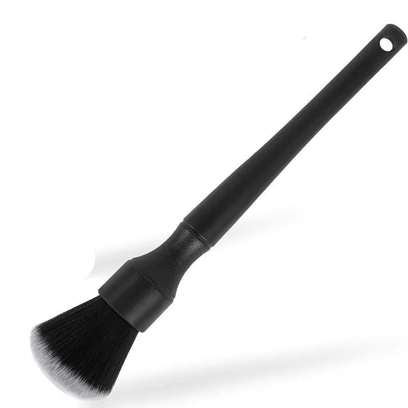 Black car detailing brush with soft pig hair bristles and PP plastic handle.