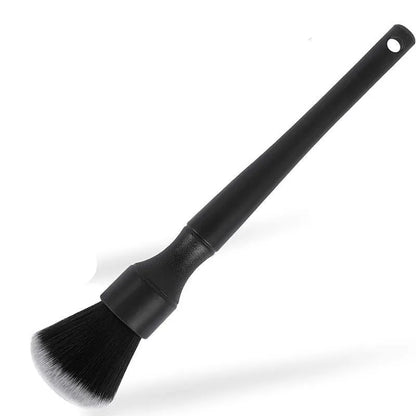 Black car detailing brush with soft pig hair bristles and PP plastic handle.