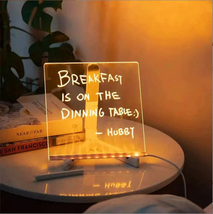 Acrylic DIY Note Board LED Night Light with USB power and colorful pens