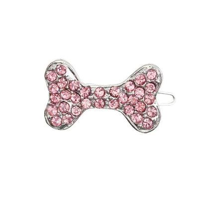 Rhinestone decorated dog bone shaped hair clip in alloy metal