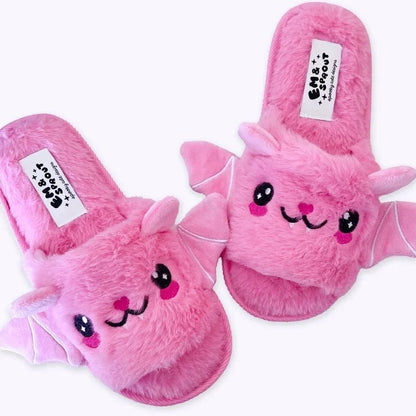 Bat wing design slippers in grey, pink, and purple with super soft velvet upper