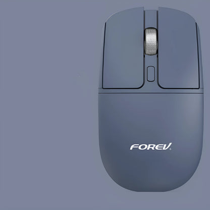 Compact wireless Bluetooth mouse with wireless charging, shown in grey colour on a desk.