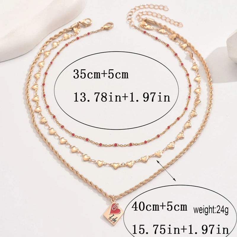 Clavicle chain necklace with three-layer geometric design featuring adjustable 41cm to 50cm zinc alloy construction finished with electroplating for a versatile jewellery piece