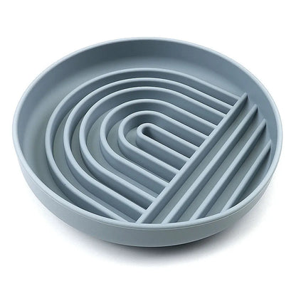 Silicone slow feeder bowl for dogs with lick mat design in beige, charcoal ash, grey blue, mango yellow, mustard green, or red