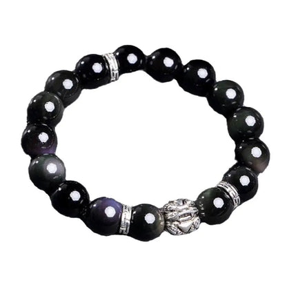 Silver 999 obsidian stone bracelet for men and women in 10mm and 12mm sizes.