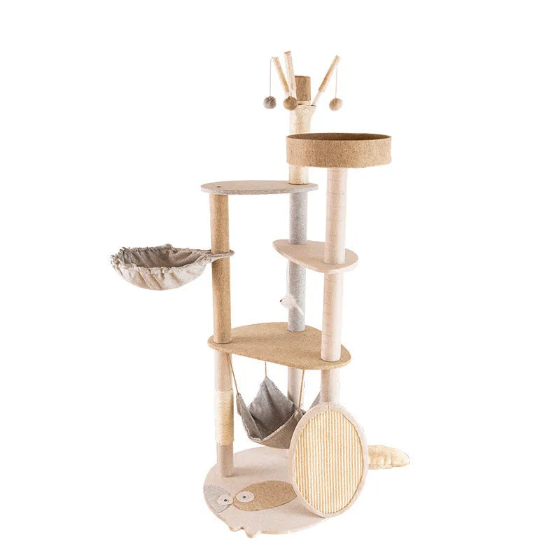 Large wooden cat tree with integrated shelf in Upgrade or Luxury colour for indoor cats