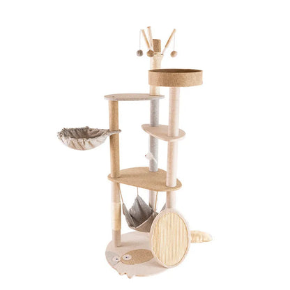 Large wooden cat tree with integrated shelf in Upgrade or Luxury colour for indoor cats