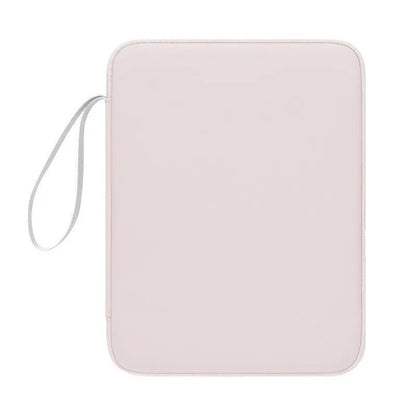 Imitation leather tablet protective case with handle in black colour showing fabric interior