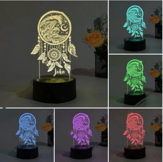 Custom Dream Catcher Night Lights III38 acrylic table lamp with remote control on wooden surface