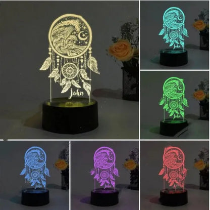 Custom Dream Catcher Night Lights III38 acrylic table lamp with remote control on wooden surface